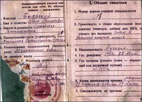 Красноармейская книжка Боярского, выданная уже на другое имя - Ивана Григорьевича
